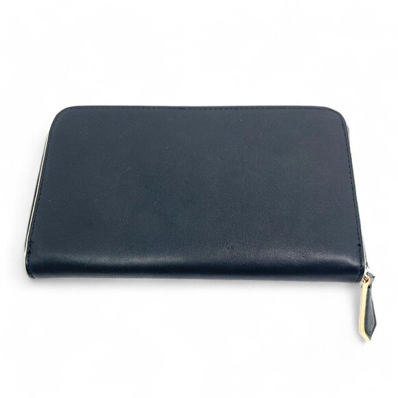 Vera Bradley Zip Around Accordion Style Leather Wallet Black w/Bl & Wh Leather - Picture 3 of 8